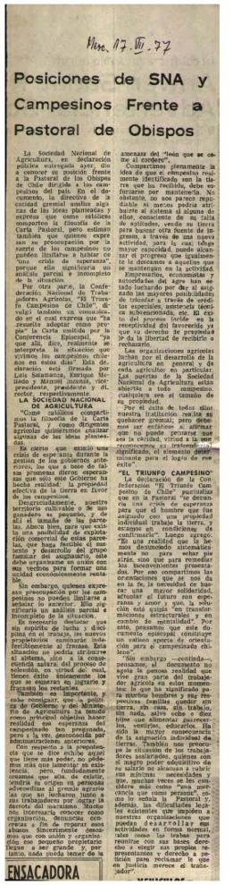 POSICIONES DE SNA Y CAMPESINOS FRENTE A PASTORAL DE OBISPOS