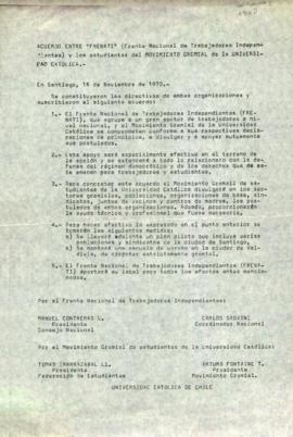 Acuerdo entre "Frenati" (Frente Nacional de Trabajadores Independientes) y los estudian...