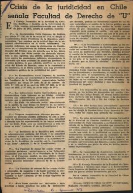 Crisis de la juridicidad en Chile señala Facultad de Derecho de "U"