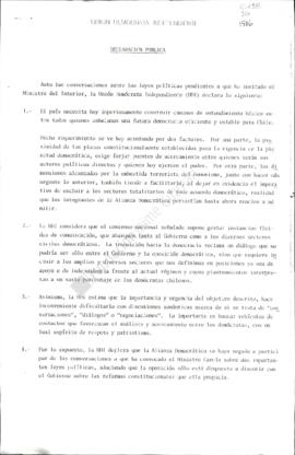 Prensa. Borrador Declaración Pública Ante Conversaciones Sobre Leyes Políticas Pendientes