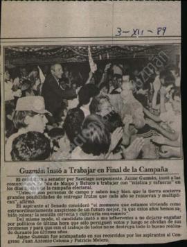 Prensa en El Mercurio. Guzmán instó a trabajar en final de la campaña