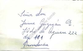 Tarjeta de visita a Jaime Guzmán con felicitaciones por triunfo electoral