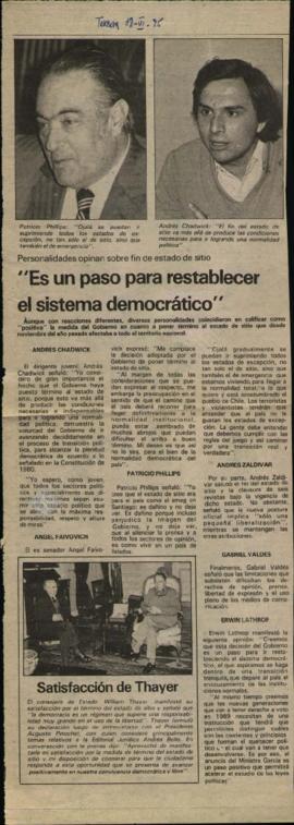 Prensa La Tercera. Es un Paso para Reestablecer el Sistema Democrático