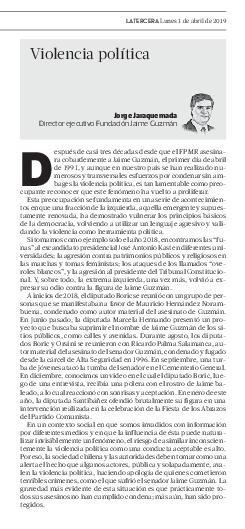 Columna en La Tercera. Violencia Política