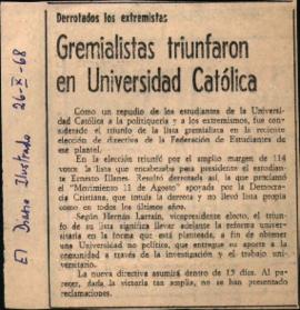 Prensa en El Diario Ilustrado. Derrotados los extremistas: Gremialistas triunfaron en Universidad...