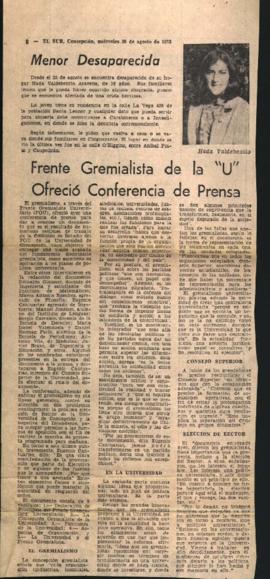 Prensa en El Sur de Concepción. Frente Gremialista de la "U" ofreció conferencia de prensa