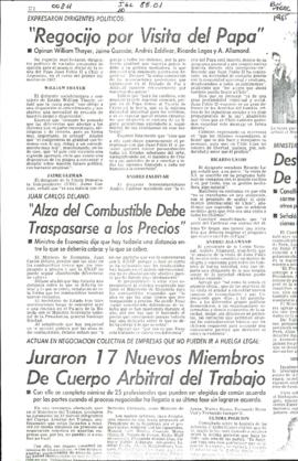 EXPRESARON DIRIGENTES POLITICOS: "REGOCIJO POR VISITA DEL PAPA"