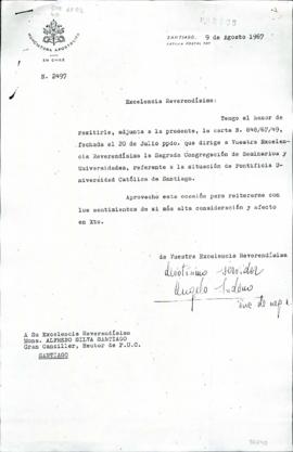 Carta a monseñor Alfredo Silva Santiago, remitiéndole comunicación de la Sagrada Congregación de ...