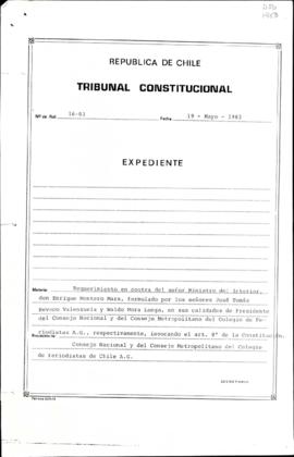 Requerimiento ante el Tribunal Constitucional contra el ministro del Interior, Enrique Montero Marx