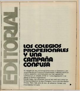 Editorial "Los colegios profesionales y una campaña confusa", Realidad año 2, número 23