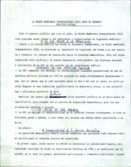 Borrador de documento "La Unión Demócrata Independiente ante el momento político actual