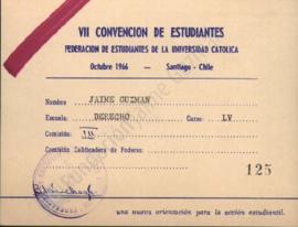 Credencial para la VII Convención de estudiantes