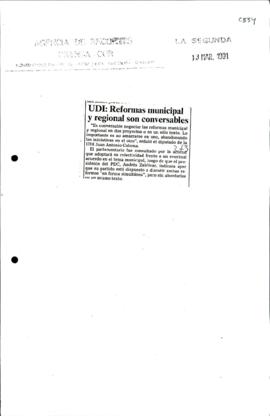 Prensa en La Segunda. UDI: Reformas municipal y regional son conversables