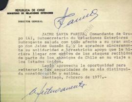 Tarjeta de respuesta en agradecimiento a Jaime Guzmán