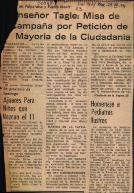 MONSENOR TAGLE: MISA DE CAMPANA POR PETICIÓN DE MAYORÍA DE LA CIUDADANÍA