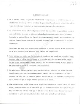 Prensa. Borrador Declaración Pública Riesgo de Crisis Endeudamiento Interno y Externo