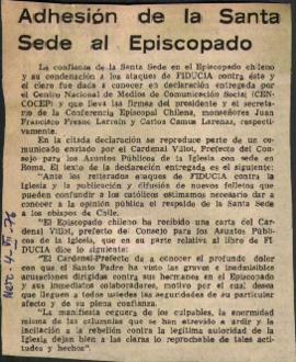 Prensa en El Mercurio. Adhesión de la Santa Sede al episcopado