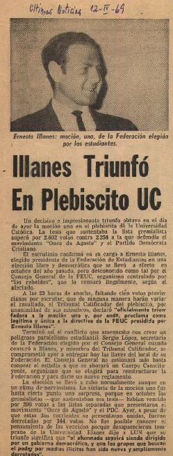 Prensa en LUN. Illanes triunfó en plebiscito UC
