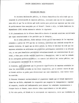 Prensa. Declaración Pública Alianza Democrática Privatización Empresas Públicas