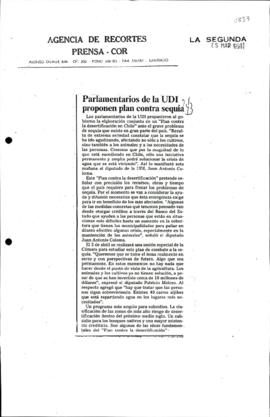 Prensa en La Segunda. Parlamentarios de la UDI proponen plan contra sequía