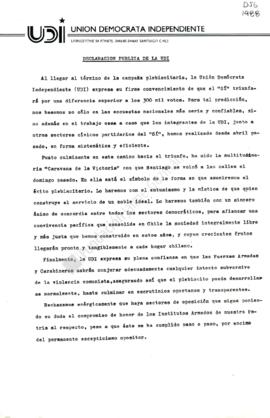 Prensa. Declaración Pública Predicción Triunfo de SÍ en Plebiscito