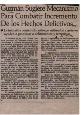Prensa en El Mercurio. Guzmán sugiere mecanismo para combatir incremento de los hechos delictivos
