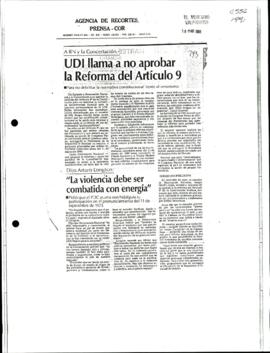 Prensa en El Mercurio de Valparaíso. Udi llama a no aprobar la reforma del Artículo 9 a RN y a la...