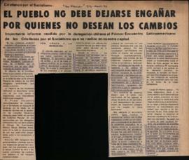 Prensa en La Nación. Cristianos por el socialismo: el pueblo no debe dejarse engañar por quienes ...