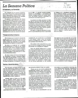 Prensa La Tercera. La semana política: Temperamentos unitarios