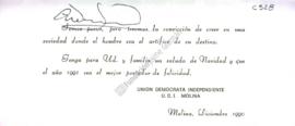 Tarjeta de Navidad a Jaime Guzmán