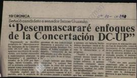 Prensa en La Tercera. Señaló candidato a senador Jaime Guzmán: desenmascararé enfoques de la Conc...