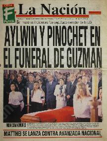 Portada La Nación "Aylwin y Pinochet en el funeral de Guzmán"