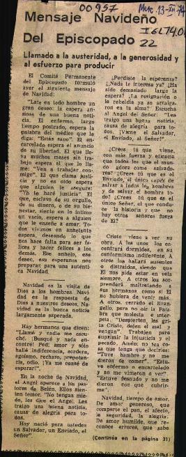 MENSAJE NAVIDENO DEL EPISCOPADO