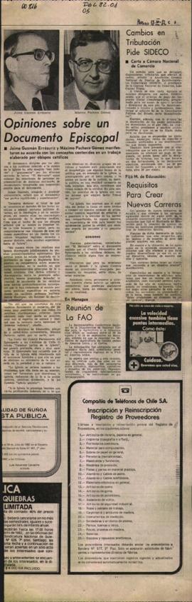 OPINIONES SOBRE UN DOCUMENTO EPISCOPAL