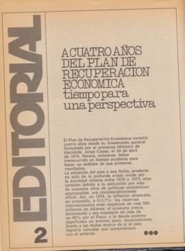 Editorial "A cuatro años del plan de recuperación económica", Realidad año 1, número 1,...