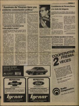 Prensa La Tercera. Asesinato de Yévenes Tiene una Evidente Connotación Política