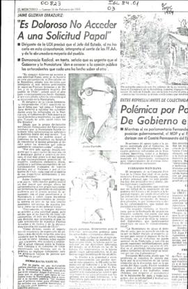 JAIME GUZMAN ERRAZURIZ: "ES DOLOROSO NO ACCEDER A UNA SOLICITUD PAPAL"