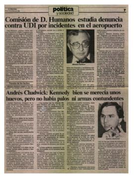 Prensa La Segunda. Comisión de DD.HH. estudia denuncia contra UDI por incidentes en aeropuerto