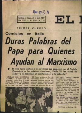 COMICIOS EN ITALIA: DURAS PALABRAS DEL PAPA PARA QUIENES AYUDAN AL MARXISMO