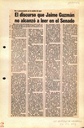 Prensa en La Estrella de Valparaíso. El discurso que Jaime Guzmán no alcanzó a leer en el Senado