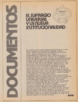 Revista Realidad. El sufragio universal y la nueva institucionalidad. Año 1 N.° 1