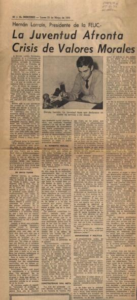 Prensa en El Mercurio. Hernán Larraín, presidente de la FEUC: "La juventud afronta crisis de...