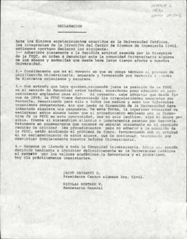 Declaración del Centro de Alumnos de Ingeniería UC