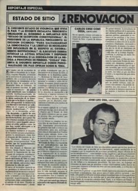 Entrevista Reportaje especial: Estado de Sitio ¿Renovación o derogación?