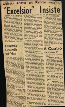 OBISPO ARIZTIA EN RETIRO: "EXCELSIOR" INSISTE