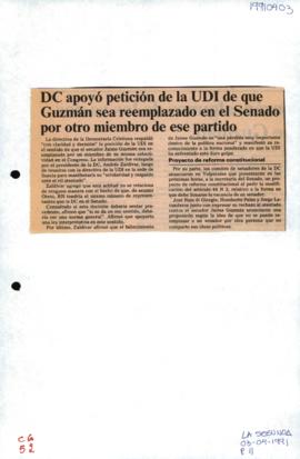 Prensa en La Segunda. DC apoyó petición de la UDI de que Guzmán sea reemplazado en el Senado por ...