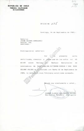 Sentencia del Tribunal Calificador de Elecciones y oficio que la remite, acogiendo reclamo para q...