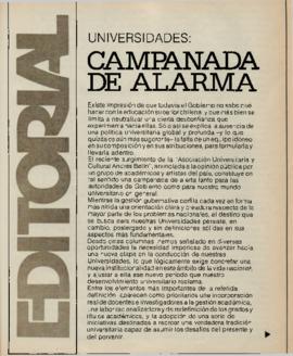 Editorial "Universidades: Campanada de alerta", Realidad año 2, número 3