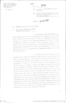 Circular del intendente de la Región de Atacama al Ministro del Interior, Sergio Onofre Jarpa, en...