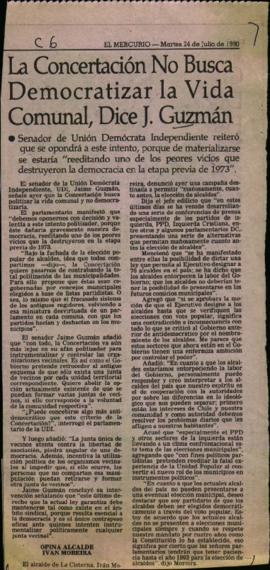 Prensa en El Mercurio. La Concertación no busca democratizar la vida comunal, dice J. Guzmán